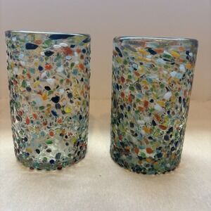 Handblown Art Glass /Confetti /Tumbler Set of 2/     5 inches (height)